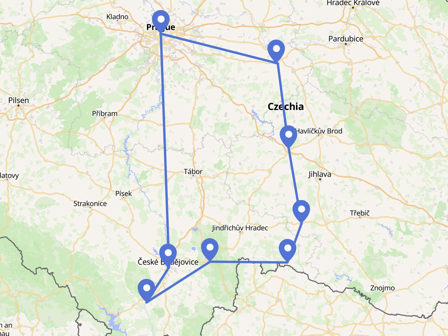 Jewels of the Czech Republic Cycling Tour route map