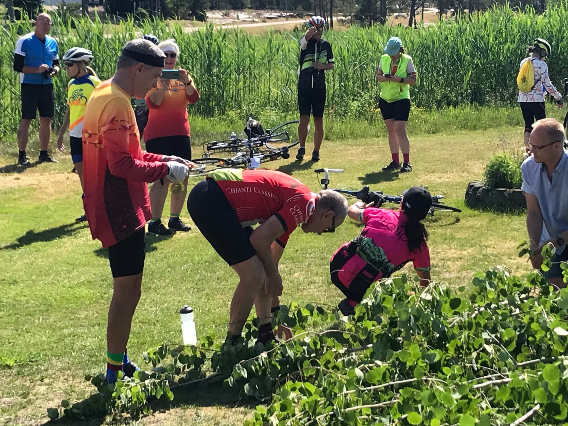 Riders on a Best European Bike Tours guided tour gathered at a rest stop